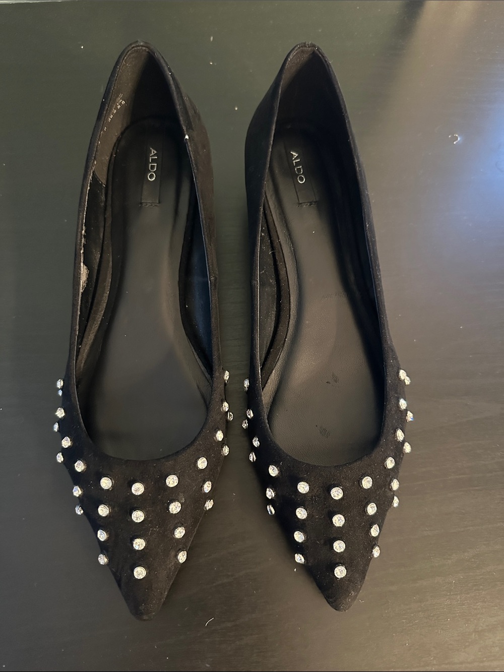 Aldo Black Pointed Toe Studded Flats